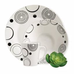 Gibson Home Modern Times 12-Piece Ceramic Dinnerware Set, Black Geometric Design on White, Service for 4 thumbnail 2