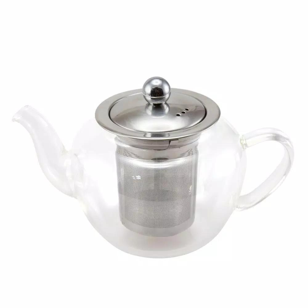 Creative Home 20 oz Borosilicate Glass Teapot with Stainless Steel Removable Lid and Infuser Basket