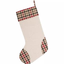 VHC Brands Hollis 20 in. Ivory White Farmhouse Christmas Stenciled Stocking with Holly Berry Accents thumbnail 2