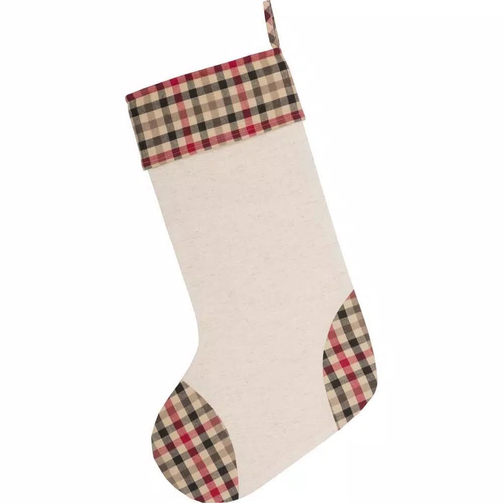 VHC Brands Hollis 20 in. Ivory White Farmhouse Christmas Stenciled Stocking with Holly Berry Accents
