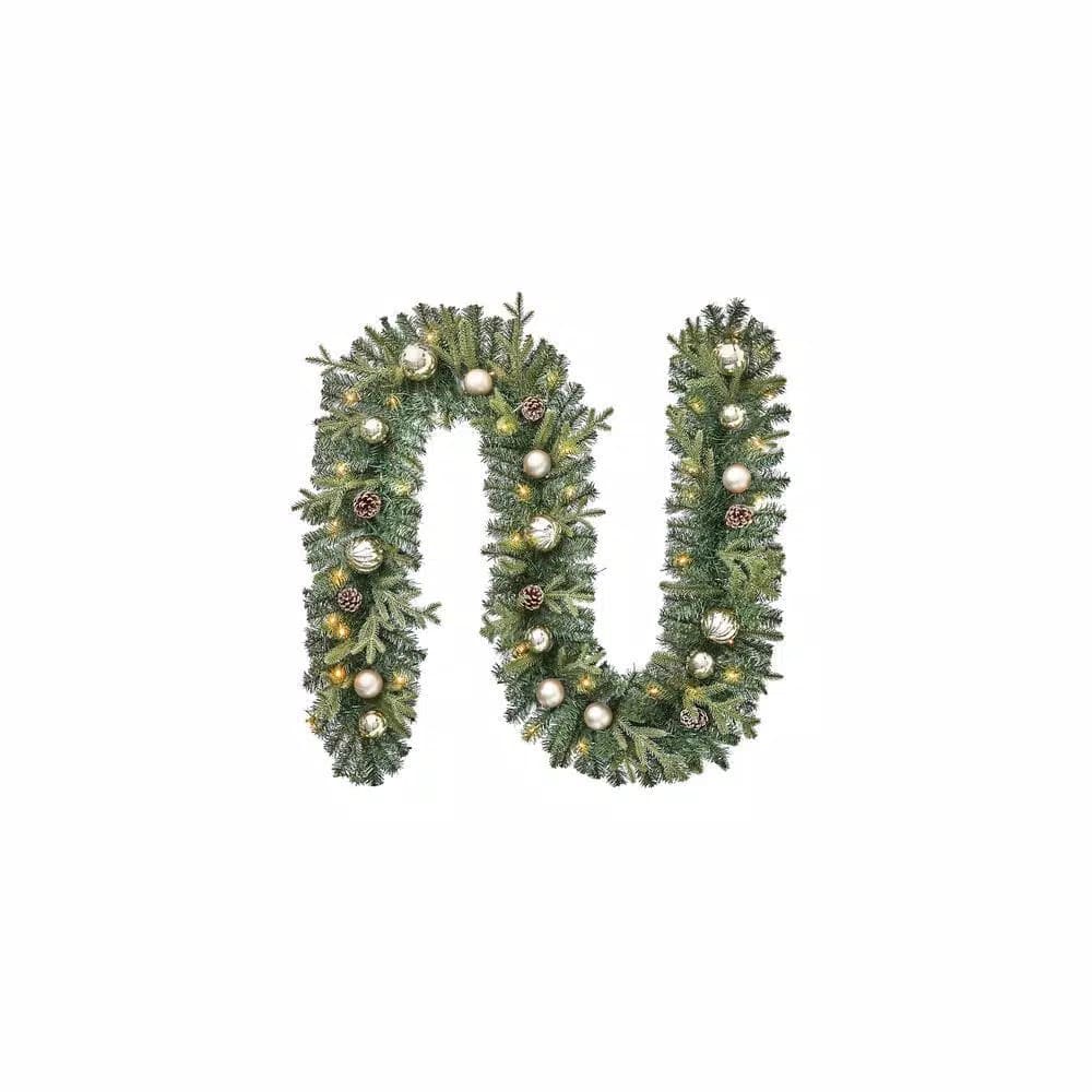 Home Accents Holiday St. Germain 9 ft. Pre-Lit LED Artificial Christmas Garland with Champagne & Gold Ornaments