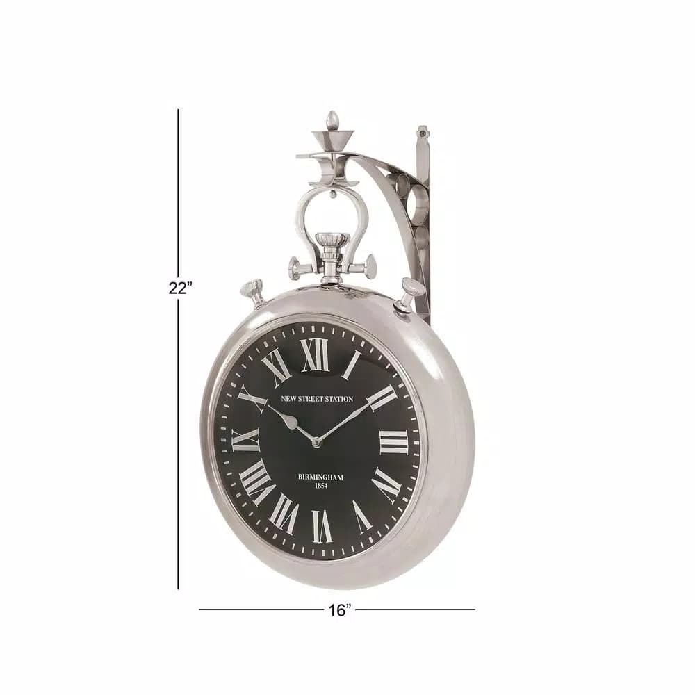 LITTON LANE 22 in. x 16 in. Vintage Pocket-Watch-Style Suspended Wall Clock, Silver Finish