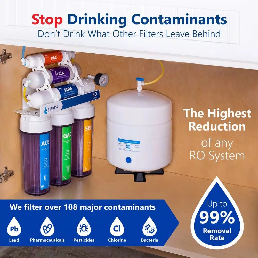 Express Water 10-Stage Reverse Osmosis Alkaline Water Filtration System with Faucet and Tank, 100 GPD