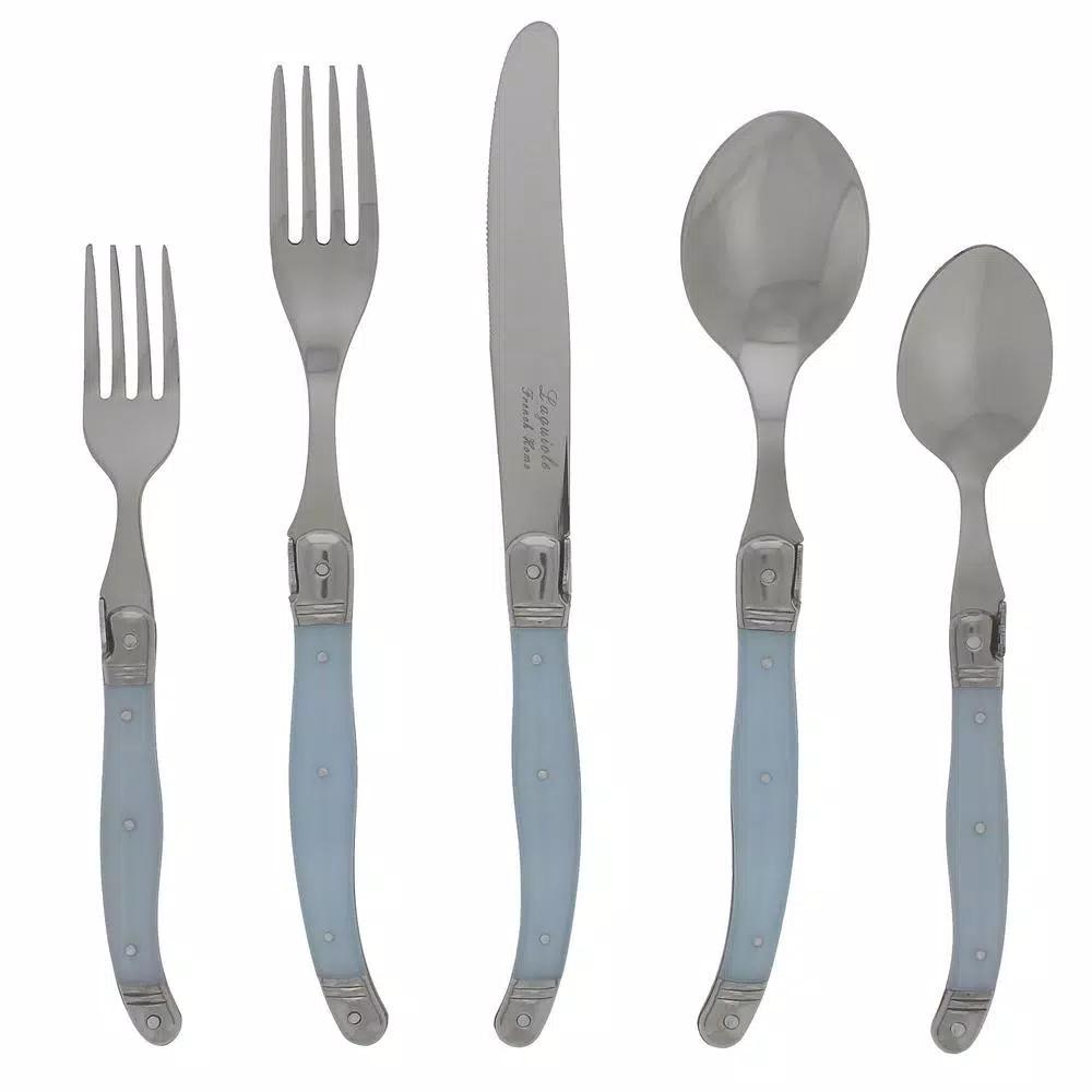 French Home Laguiole 20-Piece Stainless Steel Flatware Set, Ice Blue, Service for 4