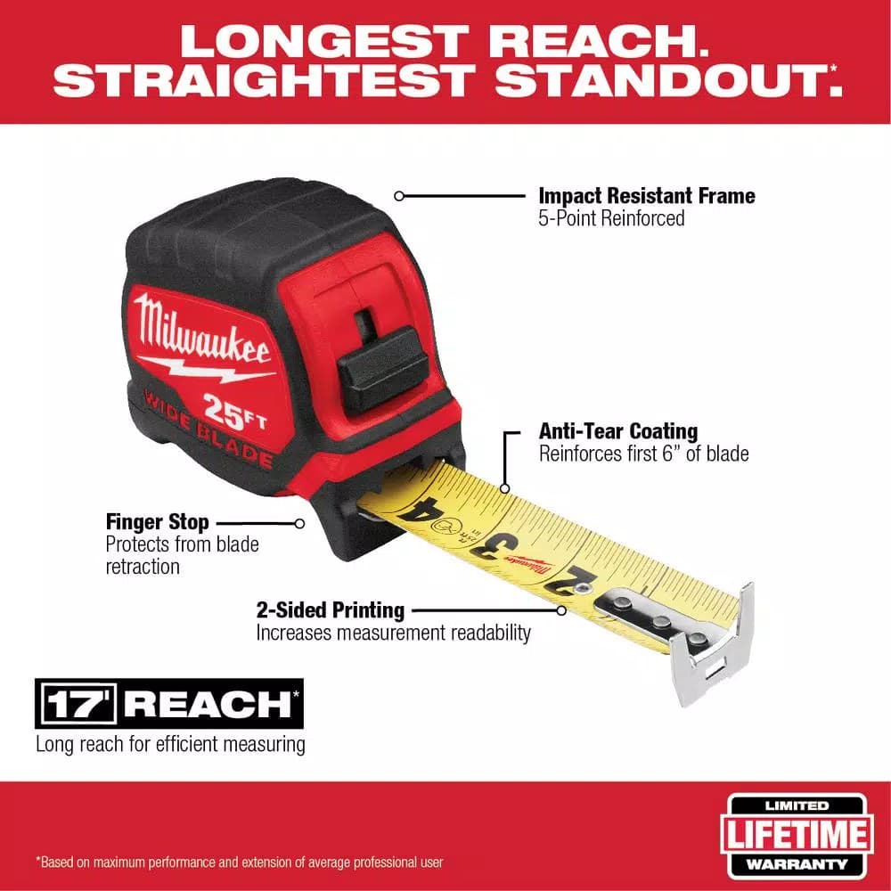 Milwaukee 25 ft. Wide Blade Tape Measure with 17 ft. Reach