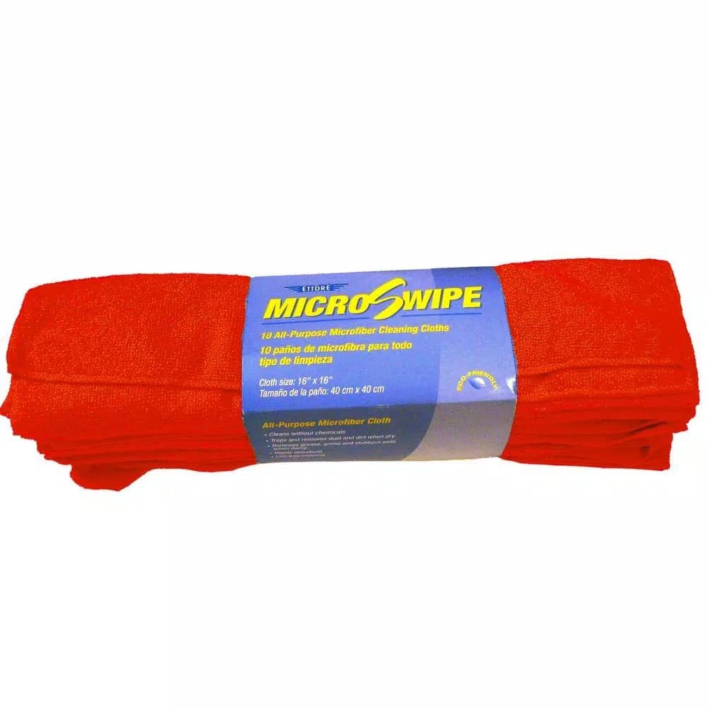 Ettore MicroSwipe Red Microfiber Cleaning Cloths, 16 x 16 in, 10-Pack