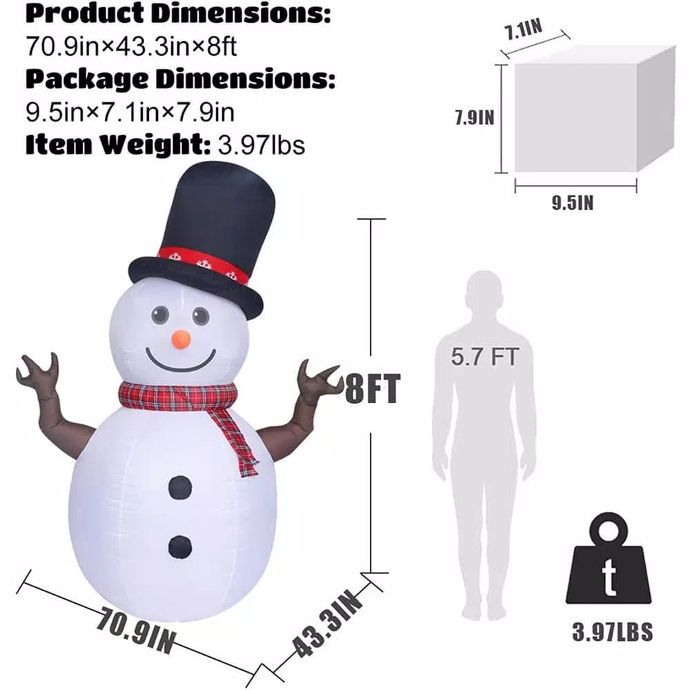 JOYDECOR 8 ft. Pre-Lit Rotating LED Snowman Christmas Inflatable with Branch Hands