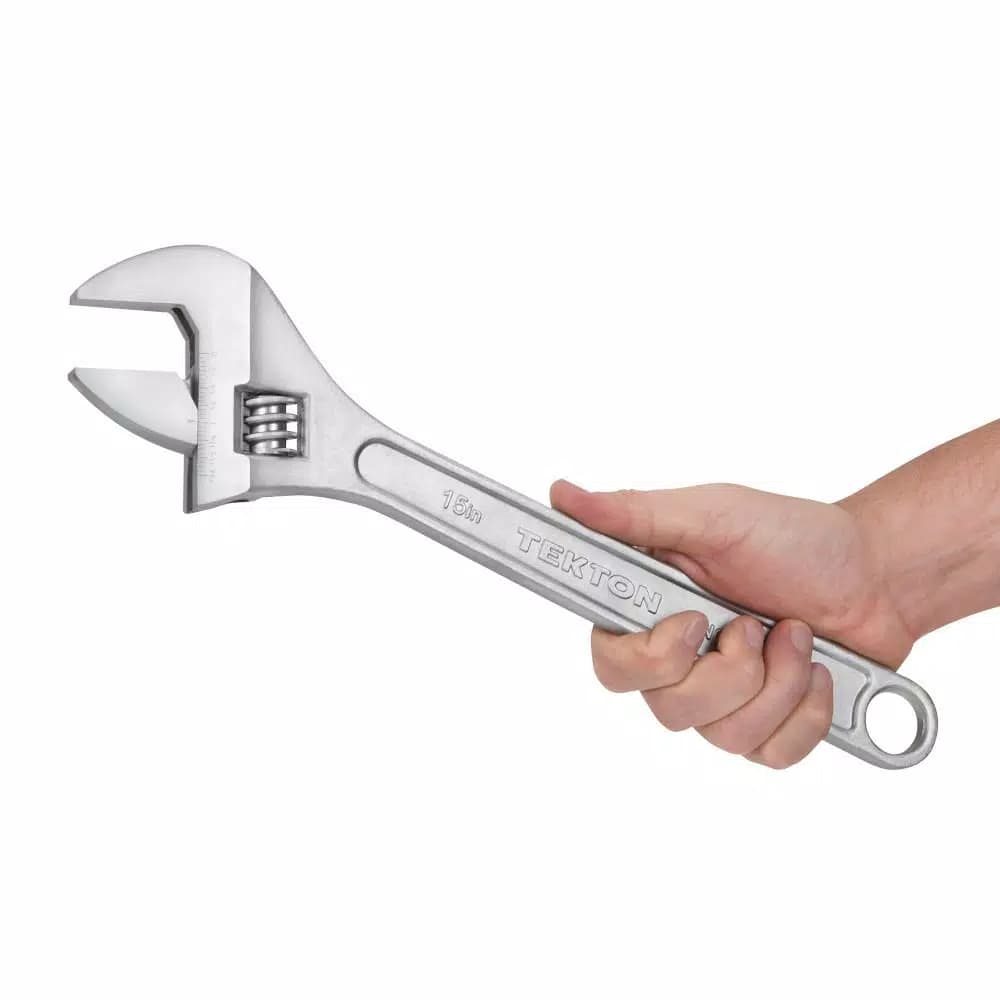 TEKTON 15 in. Adjustable Wrench, Carbon Steel with Satin Chrome Finish