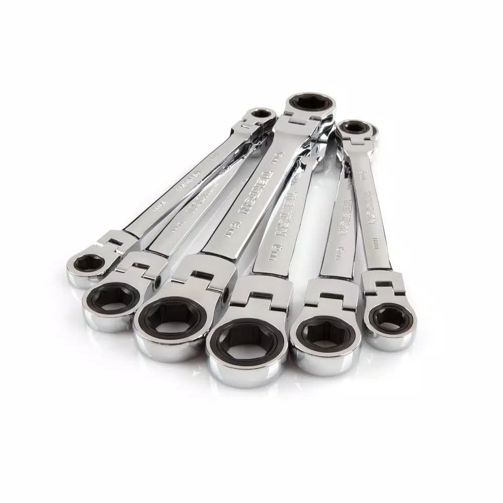 TEKTON 6-Piece Metric Flex-Head Ratcheting Box End Wrench Set, 8-19 mm