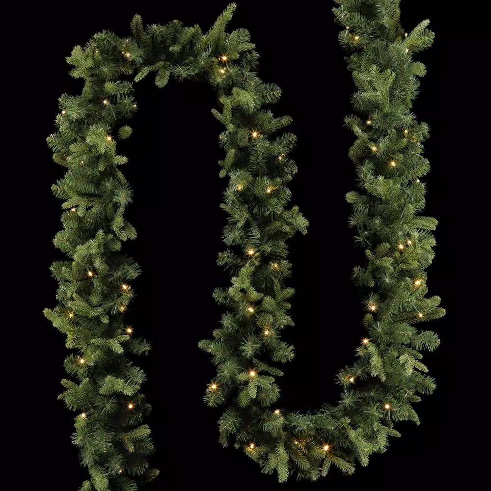Home Accents Holiday 12 ft. Pre-Lit Norway Garland with 70 Warm White LED Lights, Battery Operated