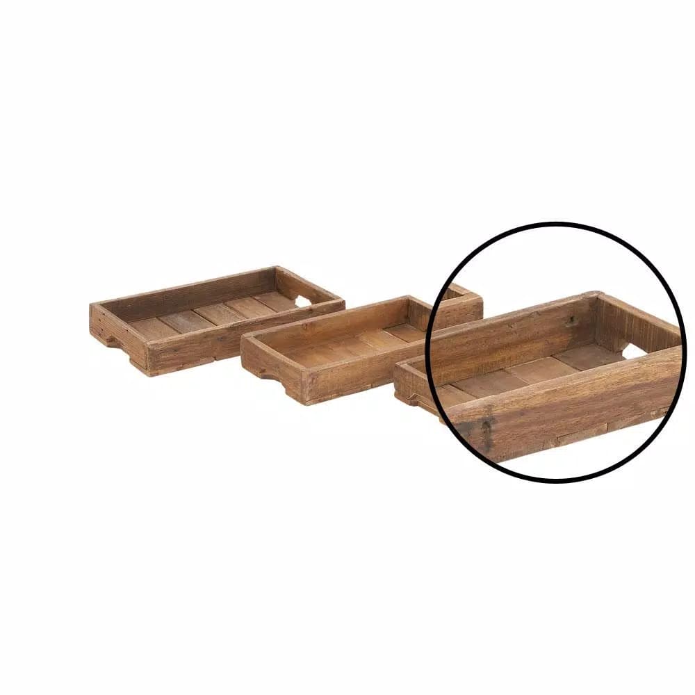 LITTON LANE Farmhouse Brown Decorative Wooden Slat Trays, Set of 3