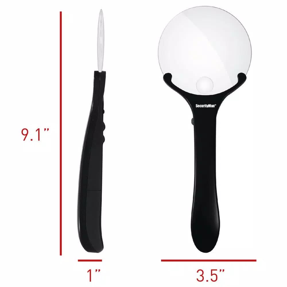 SecurityMan Handheld Magnifying Glass with 2 LED Lights - 3X/5X Dual Lens Illuminated Magnifier