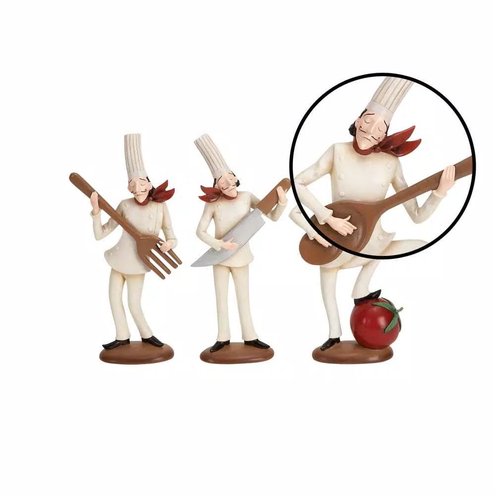 LITTON LANE 14 in. Polystone Musician Bistro Chef Figurine Decor Set of 3
