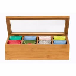 Unbranded Natural Bamboo Tea Storage Box with Transparent View Window, 120+ Tea Bag Capacity thumbnail 3