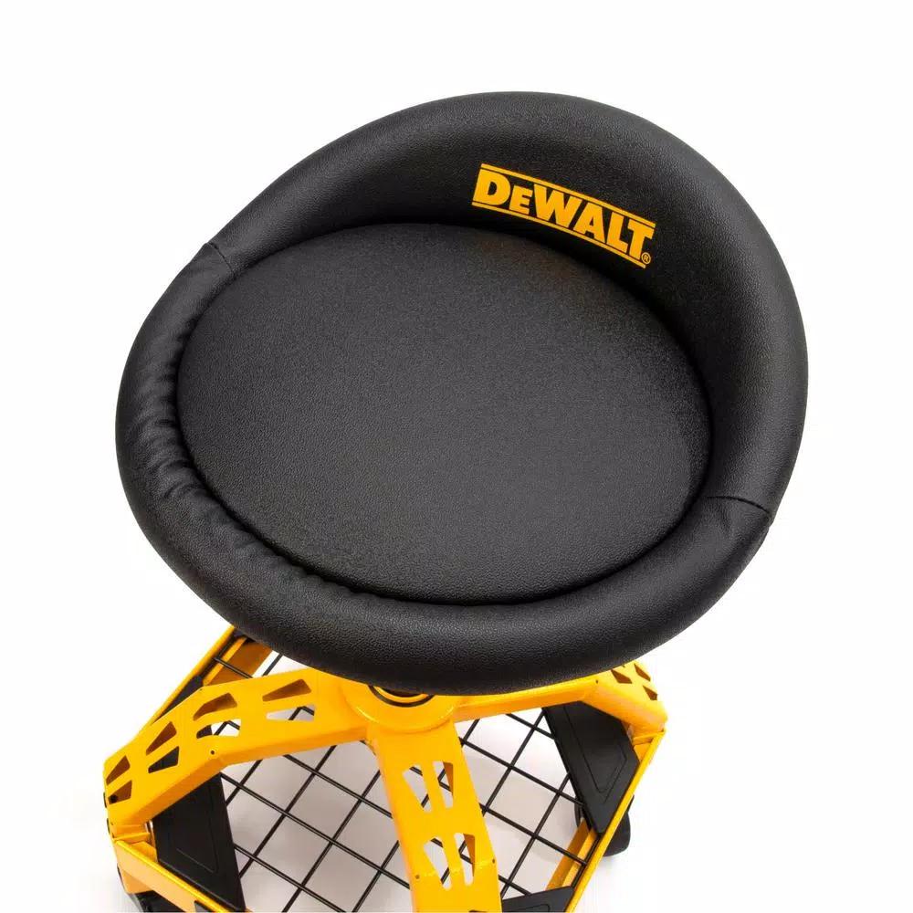 DEWALT Heavy-Duty Adjustable Shop Stool with Casters and Storage Shelf, 300 lb Capacity