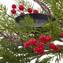 Nearly Natural 6.5 in. Berry and Pine Triple Candle Candelabrum, Red and Green Holiday Tabletop Decor thumbnail 2