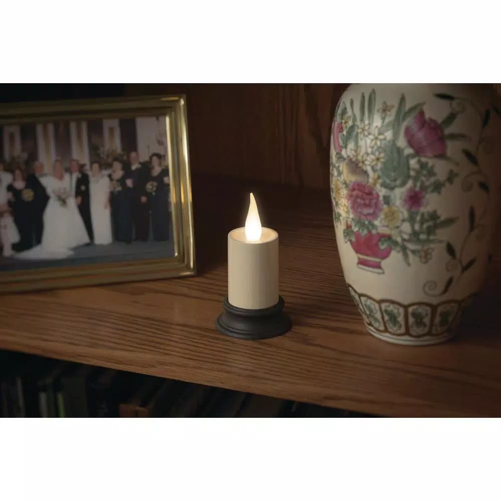 Xodus Innovations 4 in. White LED Votive Candle with Warm 3D Flame and Aged Bronze Base