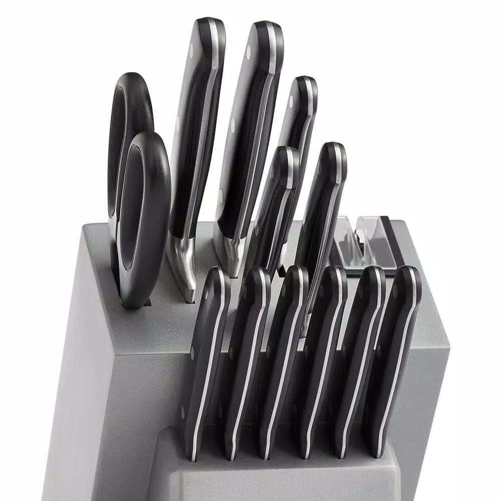 KitchenAid 14-Piece German Stainless Steel Knife Set with Triple Rivet Handles and Wood Block