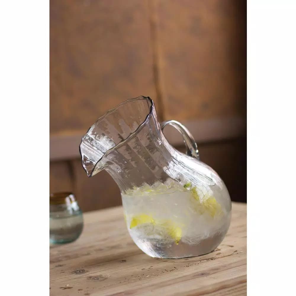 Unbranded 4.8 Qt. Clear Ribbed Glass Pitcher, Hand-Blown Recycled Glass, 156 fl. oz.