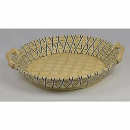 Unbranded Criss Cross Black and Unfinished Round Rattan Serving Tray with Poplar Handles thumbnail 2