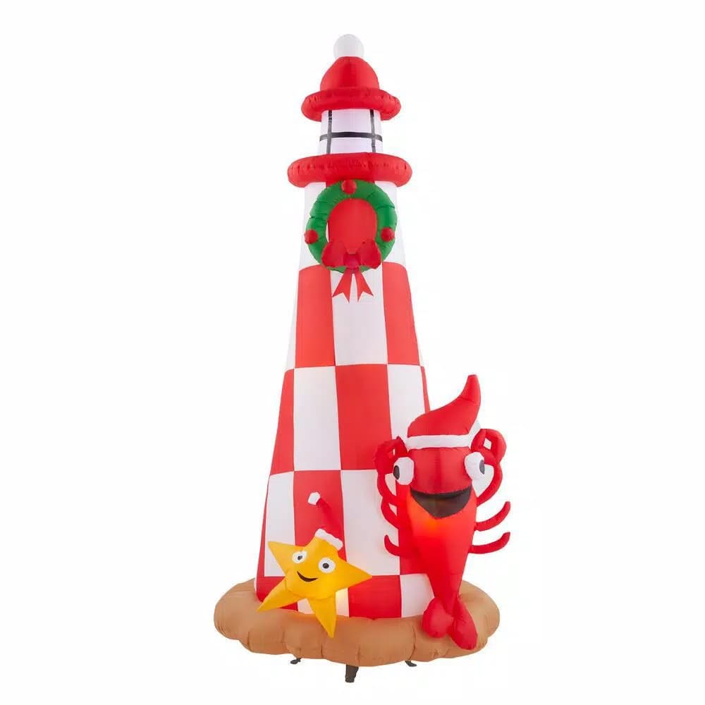 Home Accents Holiday 7.5 ft. Inflatable Lighthouse Scene with Starfish and Lobster Christmas Decoration