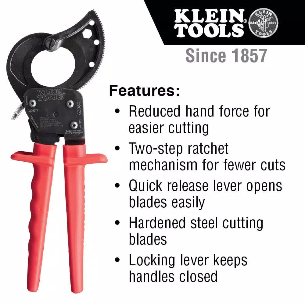 Klein Tools 10-1/4 in. Ratcheting Cable Cutter for Copper and Aluminum Wire