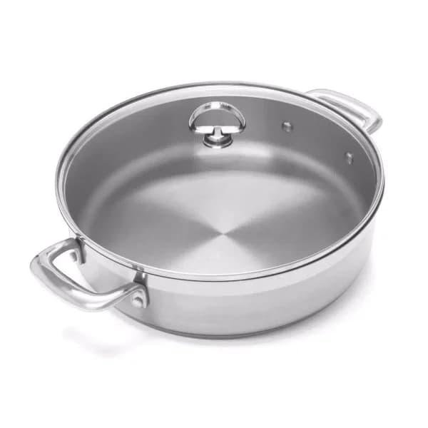 Chantal Induction 21 Steel 5 Qt. Stainless Steel Saute Pan with Glass Lid, Brushed Stainless Steel