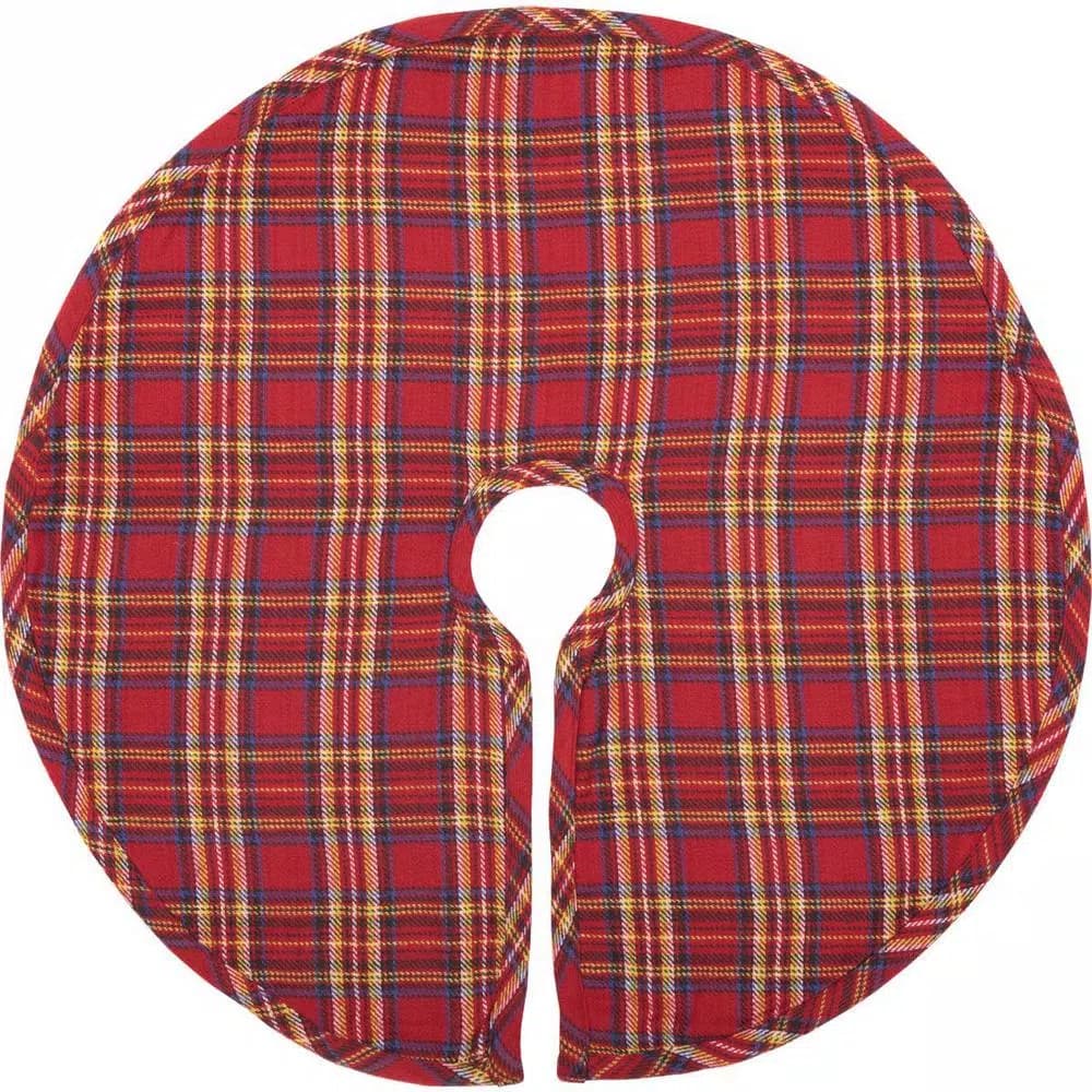 VHC Brands 21 in. Galway Barn Red Rustic Plaid Christmas Mini Tree Skirt