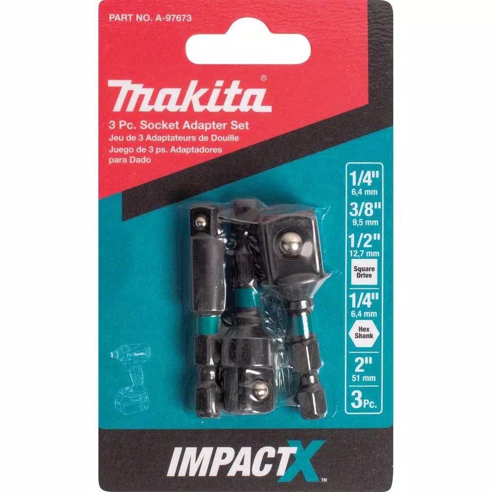 Makita ImpactX 2 in. Modified S2 Steel Socket Adapter Set, 3-Pack