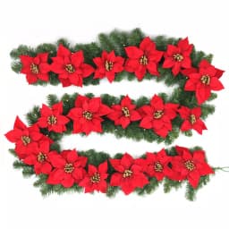 Home Accents Holiday 9 ft. Berry Bliss Pre-Lit LED Artificial Christmas Garland with Red Poinsettias thumbnail 1