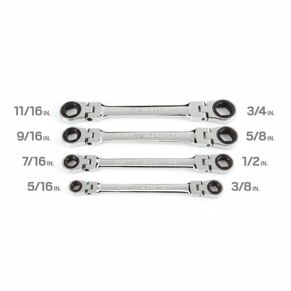 TEKTON 4-Piece Flex-Head Ratcheting Box End Wrench Set, 5/16 in. to 3/4 in.