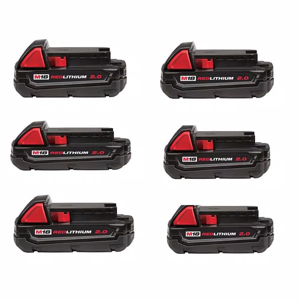 Milwaukee M18 REDLITHIUM 18V 2.0Ah Compact Lithium-Ion Battery Pack, 6-Pack