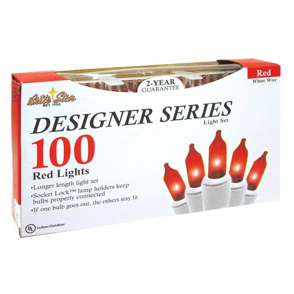 Unbranded Brite Star Designer Series 100-Light Red Mini String Lights with White Wire, 2-Pack