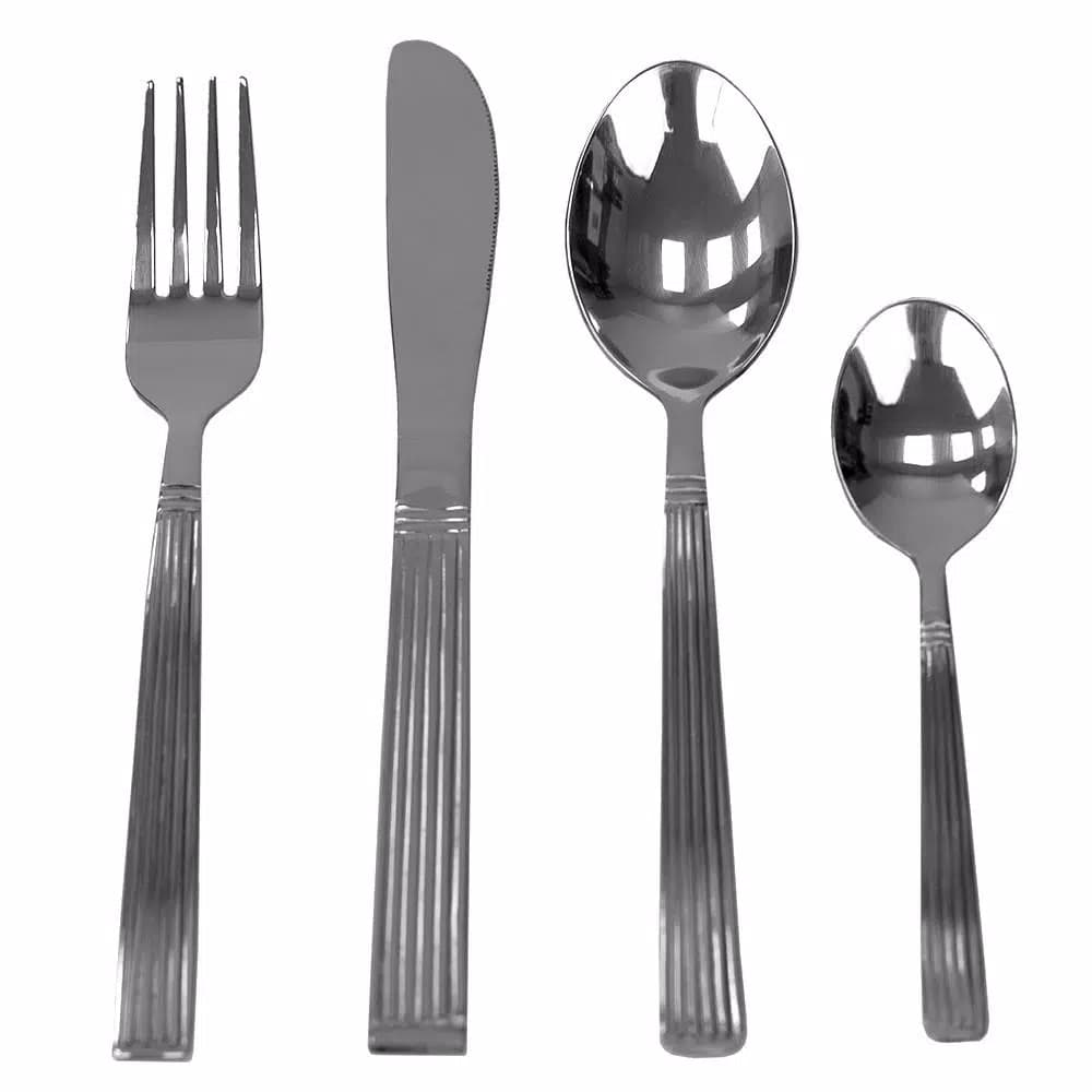 Unbranded Stripes 16-Piece 18/0 Stainless Steel Flatware Set, Silver Modern Silverware