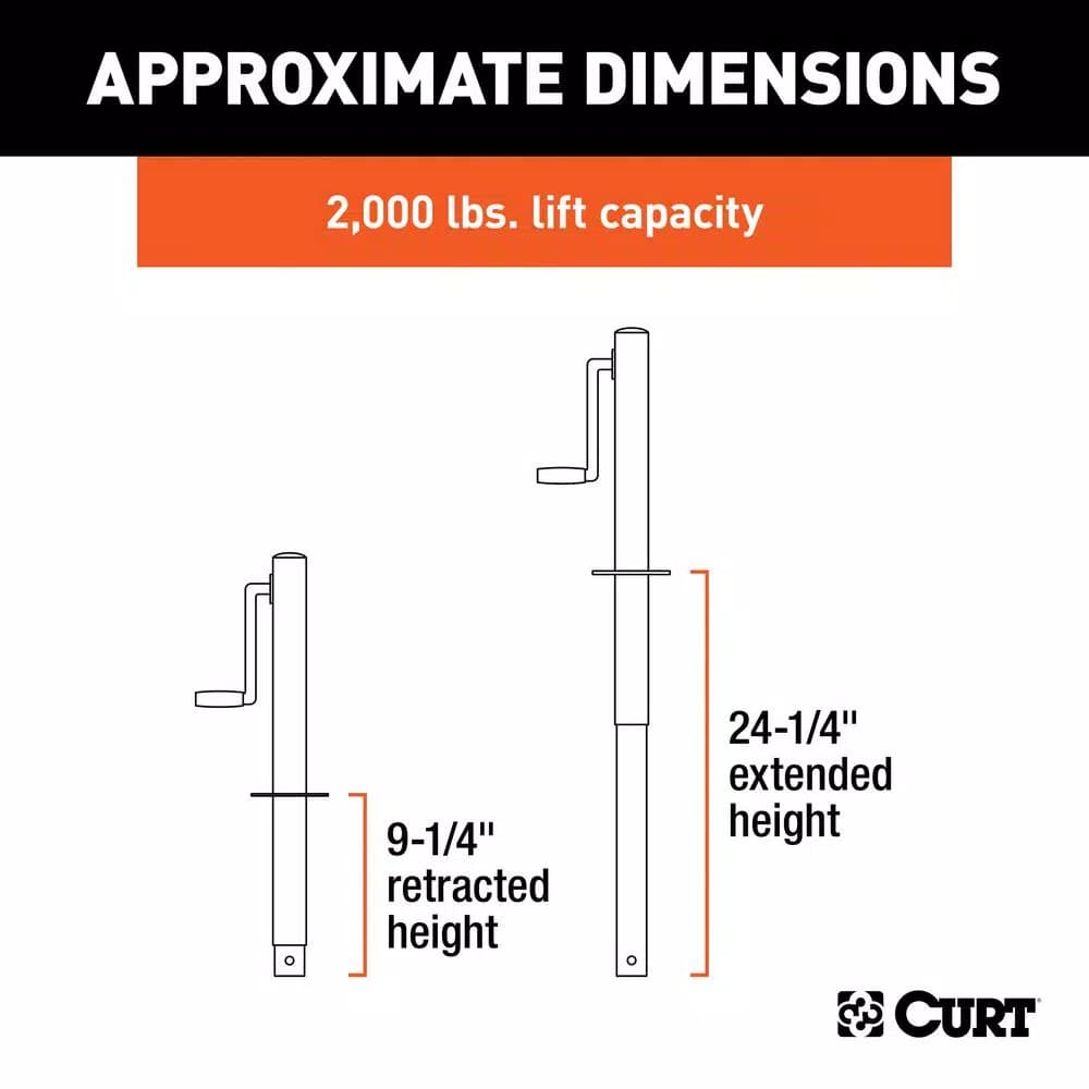 CURT A-Frame Trailer Jack with Side Handle, 2,000 lbs. Capacity, 14.5 in. Travel
