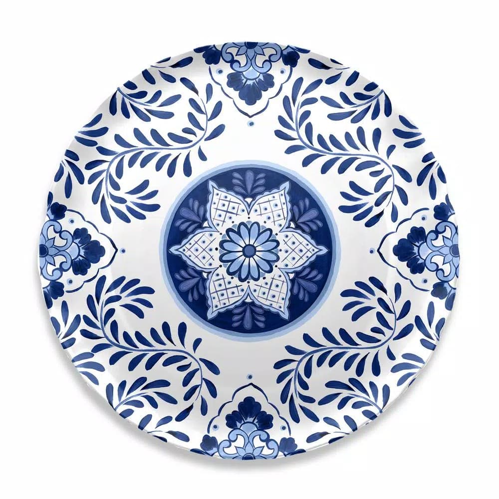 Unbranded Cobalt Casita Melamine Round Platter, Blue and White Mexican-Inspired Pattern