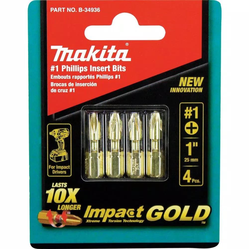 Makita Impact GOLD Phillips Steel Insert Bits, 4-Piece Set