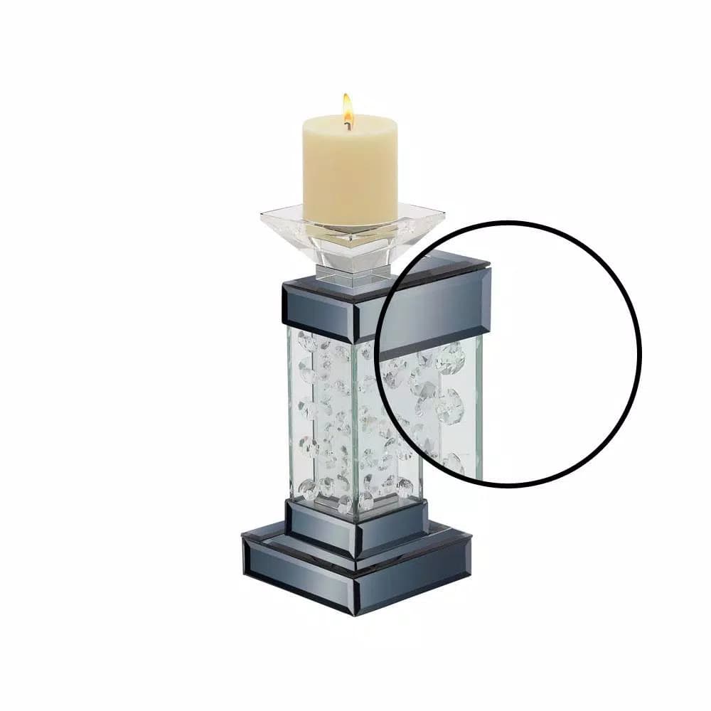 LITTON LANE 11" Contemporary Glass Encased Crystal Bubble Candle Holder with Grey Mirrored Wood Base