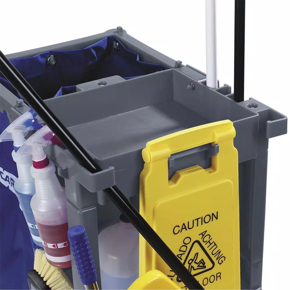 Carlisle 300 lb. Capacity Long Platform Janitor Cart with 5th Wheel and 25 Gal. Nylon Bag