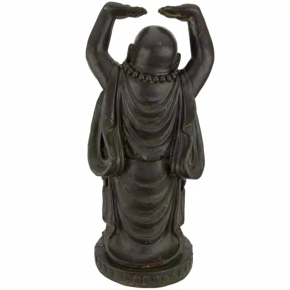 Oriental Furniture 36 in. Tall Laughing Buddha Standing Statue - Brown Resin