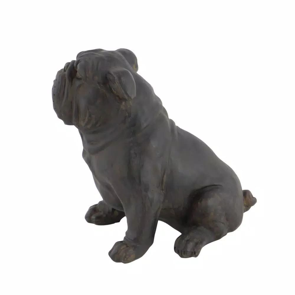 LITTON LANE Polystone Sitting Bulldog Sculpture - Rustic Bronze Dog Statuary