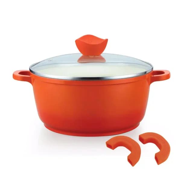 CULINARY EDGE 4.6 qt. Round Cast Aluminum Ceramic Nonstick Dutch Oven with Glass Lid, Orange