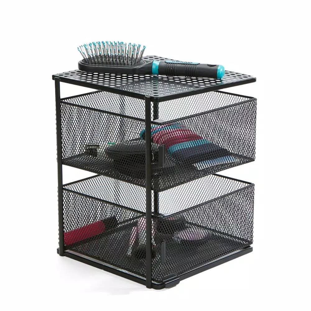 Mind Reader Rotating 2-Tier All-Purpose Organizer Shelf with Magnetic Baskets and Top Shelf, Black