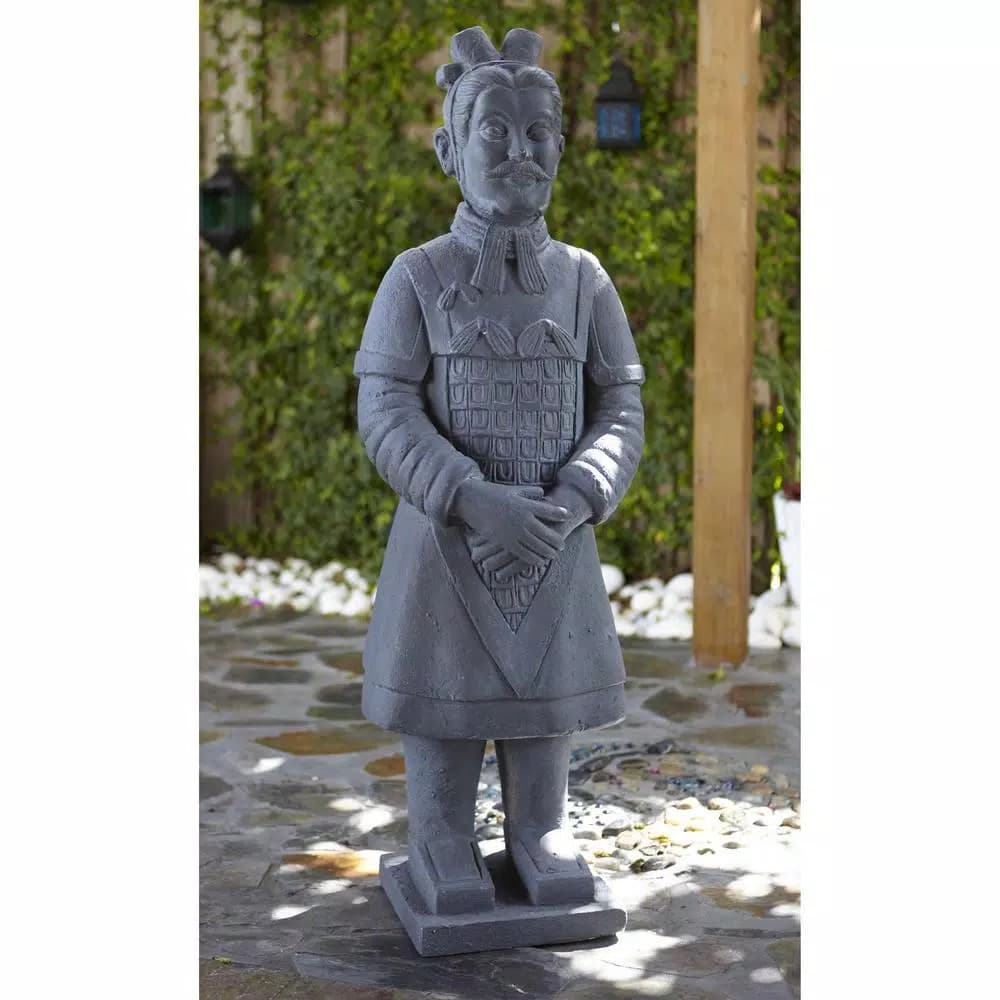 Nearly Natural 40 in. Classic Gray Stone Warrior Statue - Indoor/Outdoor Decorative Sculpture