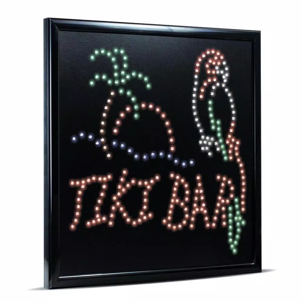 Crystal Art Gallery Crystal Art Sign of the Times Tiki Bar Palm Tree Parrot Framed LED Sign