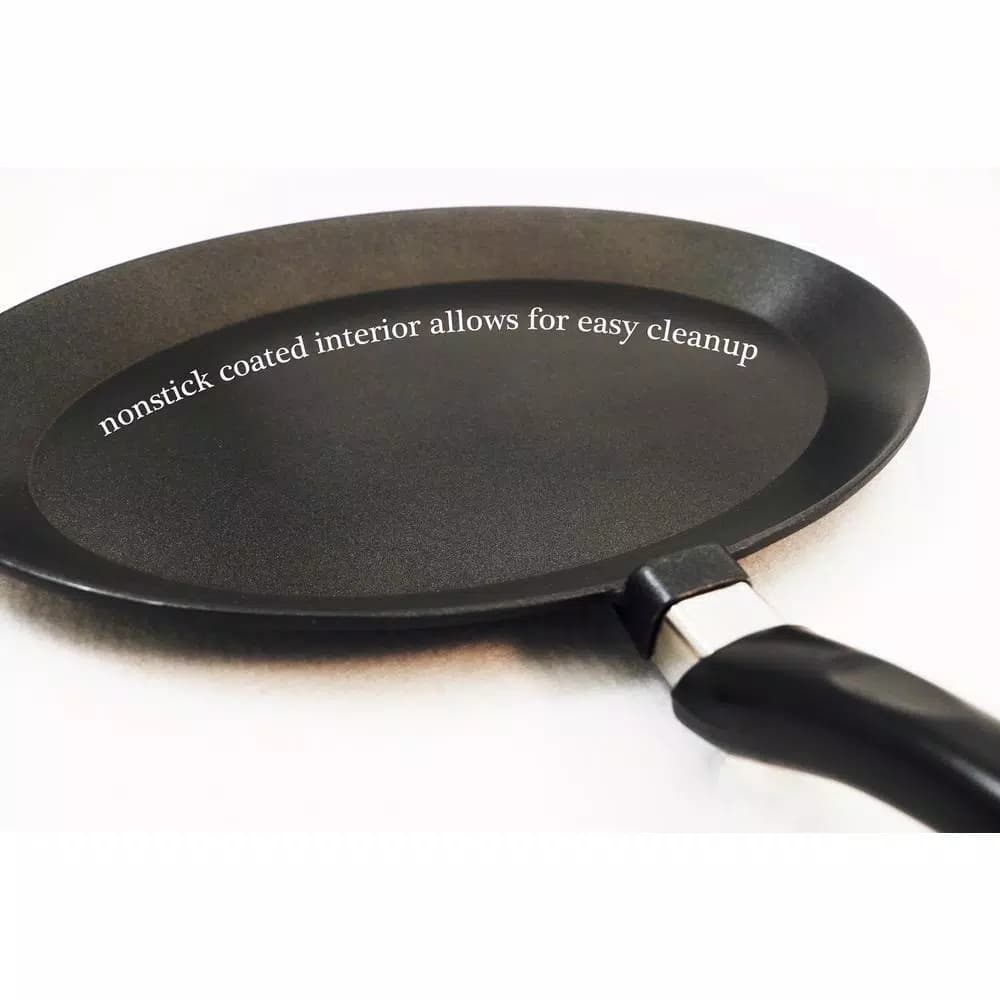 ExcelSteel 11 in. Cast Aluminum Nonstick Oval Frying Pan, Black