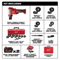 Milwaukee M18 FORCE LOGIC 10-Ton Cordless Knockout Tool Kit with 1/2 in. to 4 in. Die Set and 3.0 Ah Batteries thumbnail 2