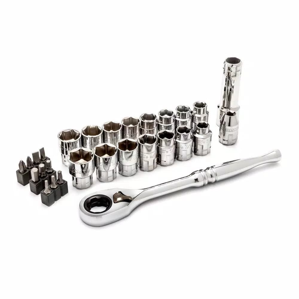 Husky 28-Piece 3/8 in. Drive 6-Point Pass-Thru Ratchet and Socket Set