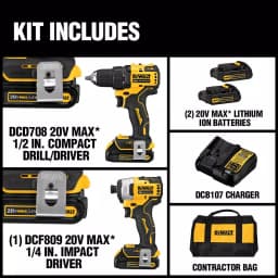 DEWALT ATOMIC 20V MAX Brushless Cordless 2-Tool Combo Kit with (2) 1.3Ah Batteries, Charger & Bag thumbnail 2