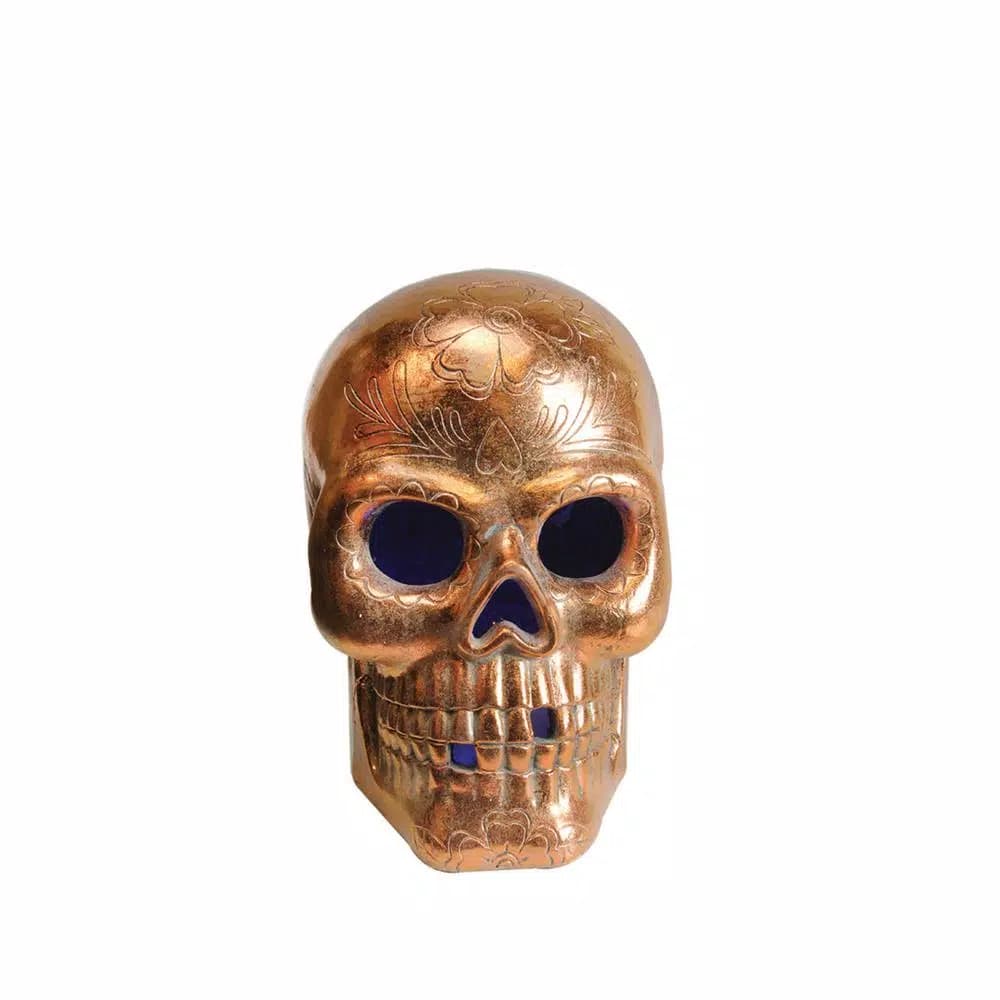 Northlight 14 in. LED Copper Metallic Day of the Dead Skull Decoration